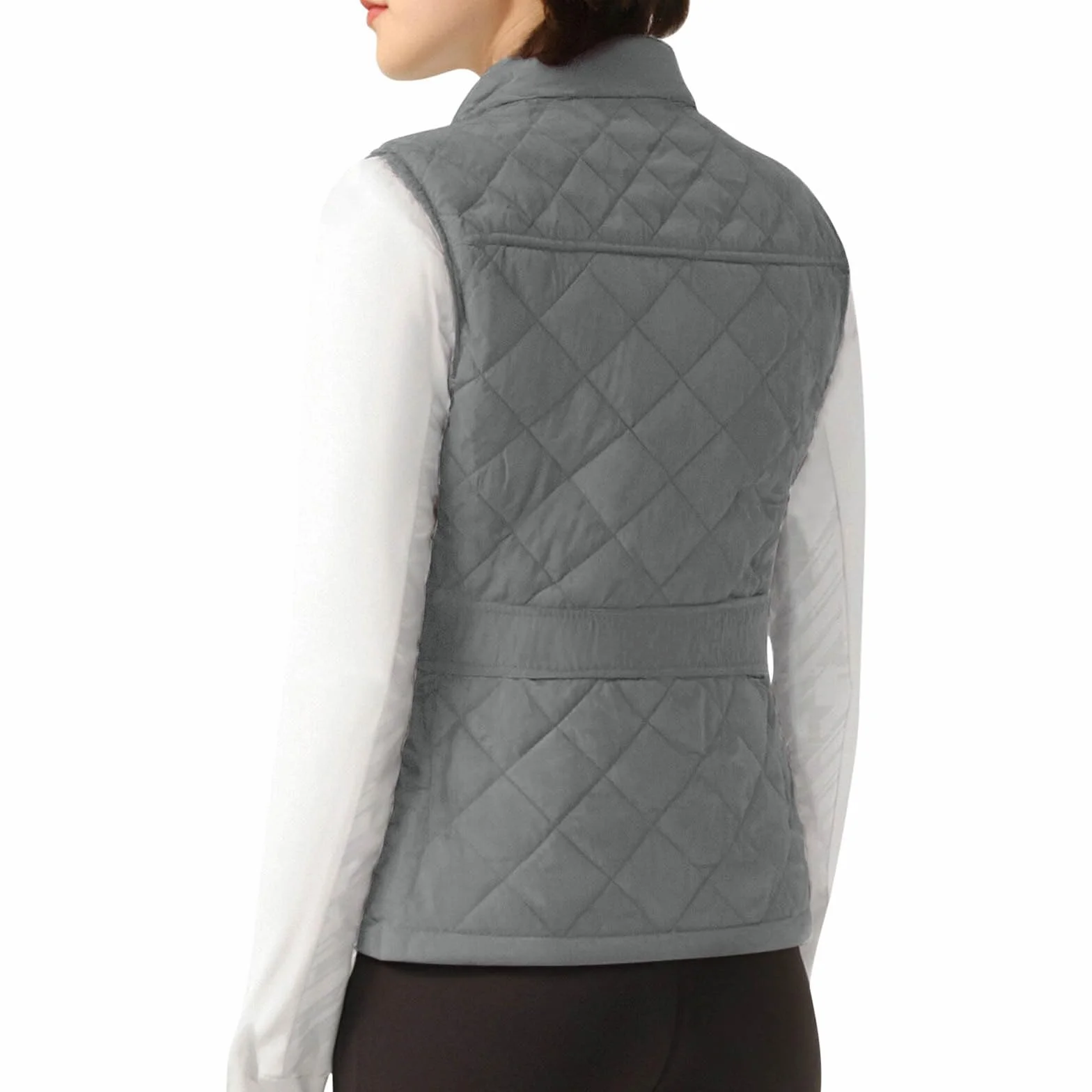 Gilet matelassé pour femme avec poches zippées col montant veste légère rembourrée sans manches coupe ajustée