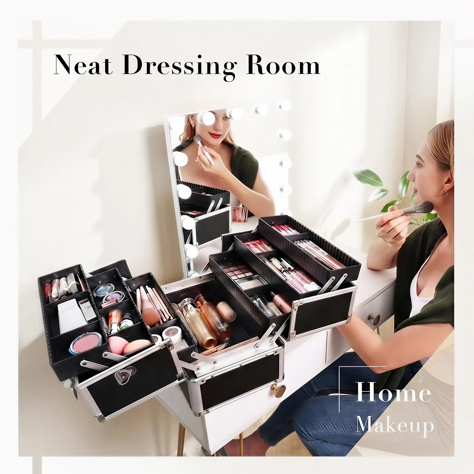 Joligrace Mallette à Maquillage Coffre de Rangement Vanité Boîte Cosmétiques Valise Professionnelle avec Bretelle et Clé, Noir
