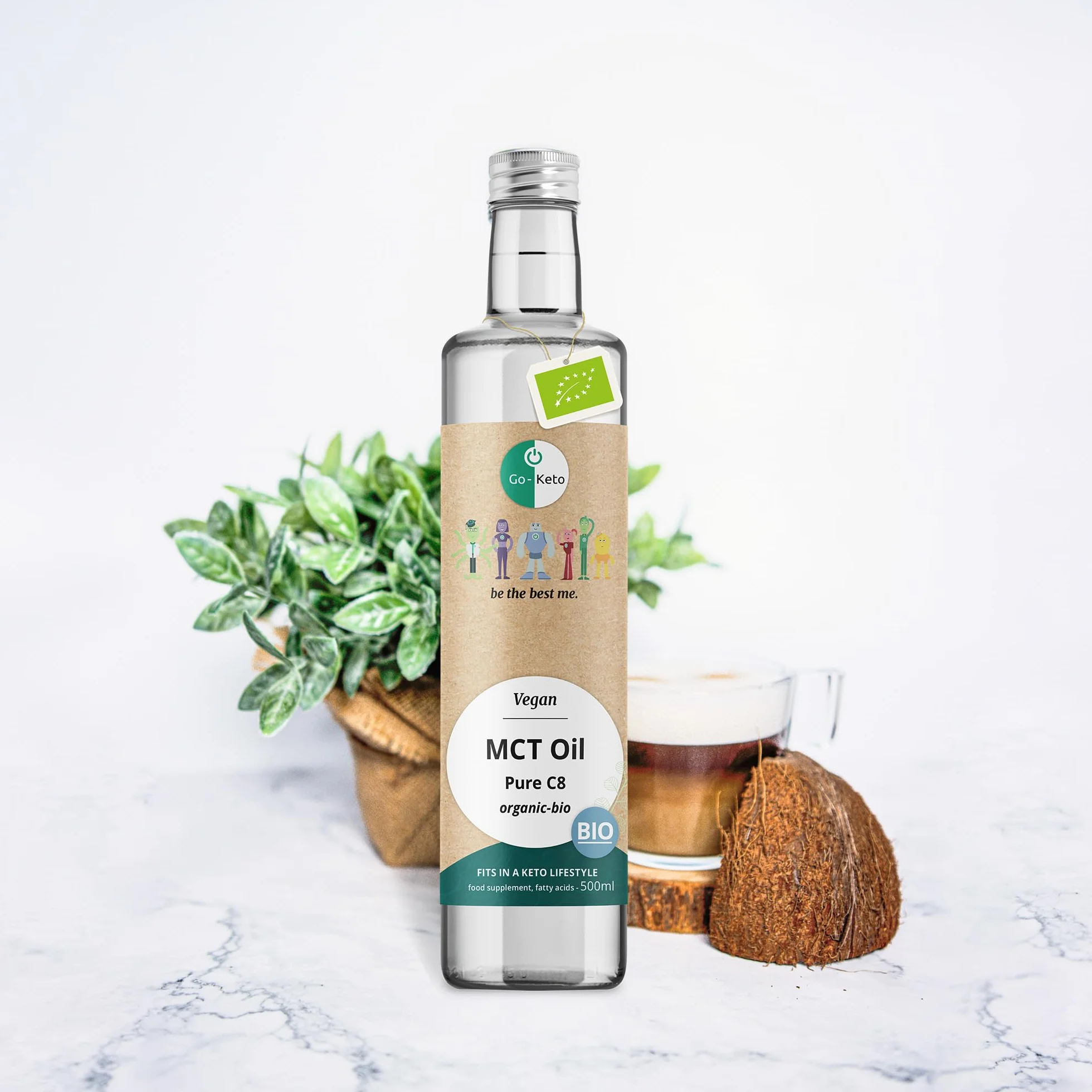 Go-Keto MCT Oil C8 BIO, 500ml - Huile MCT C8 de première qualité à base d'huile de coco BIO, parfaite pour un régime céto, idéal pour le Bulletproof Coffee ou le Keto Shake, huile TCM, Low Carb