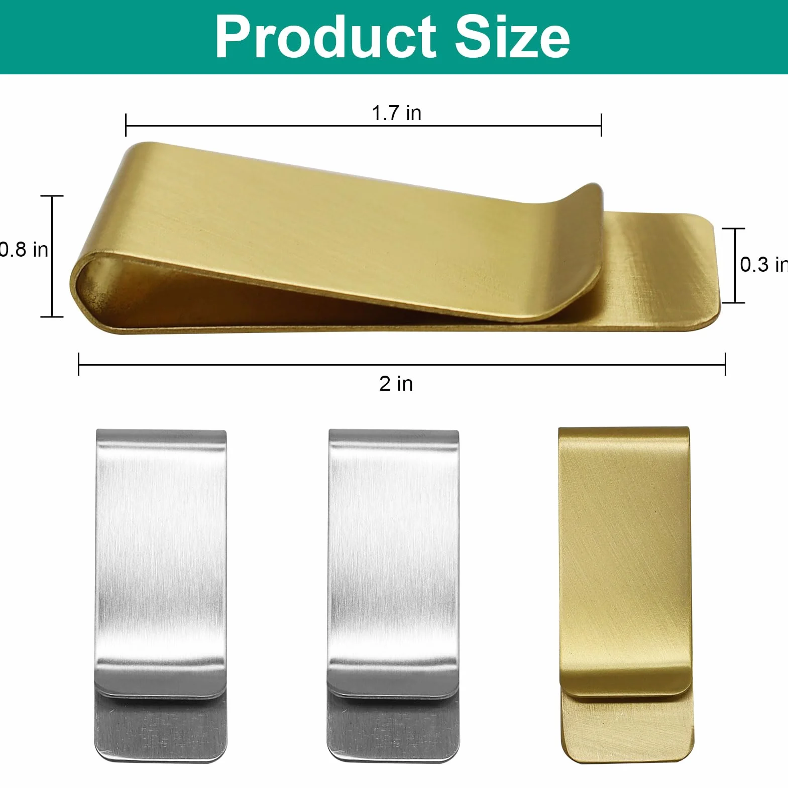 Lot de 4 pinces à billets en acier inoxydable - Pince à billets en métal argent et doré
