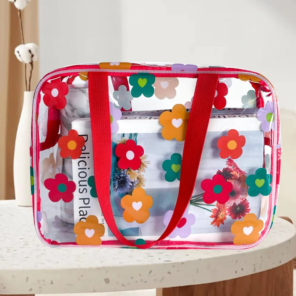 Trousse de toilette imperméable PVC motif floral 30 x 21 x 11 cm fermeture éclair voyage