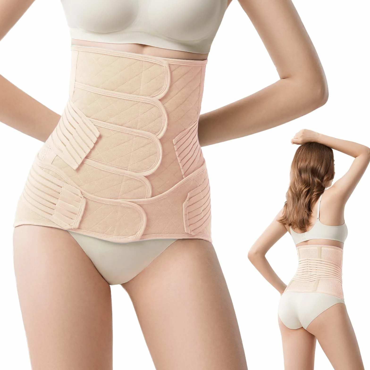 Ceinture de Grossesse Post-Partum avec Bande Pelvienne Ventre Plat Soutien Abdominal Réglable Accouchement Voie Basse Césarienne Beige XXL 70KG-80KG
