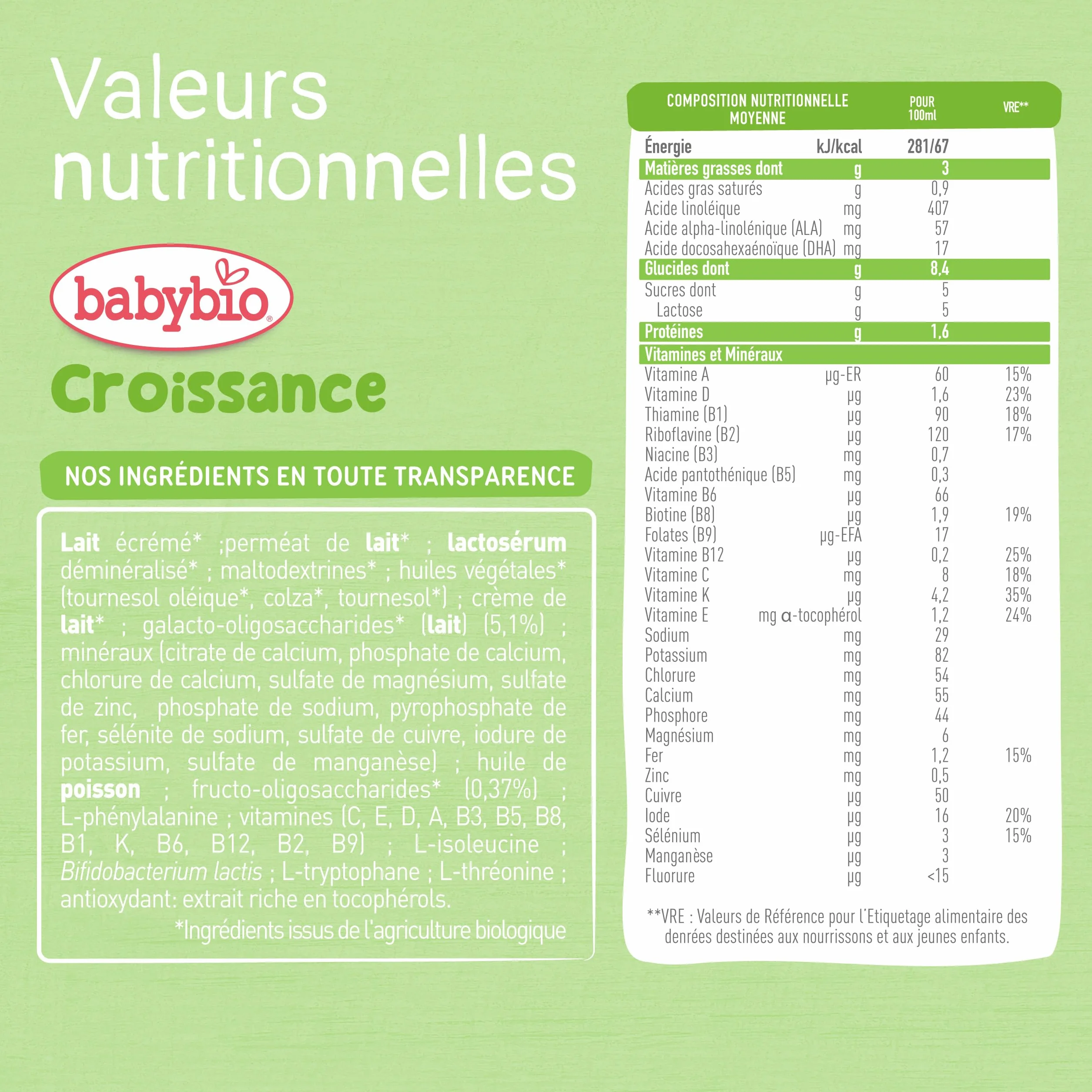 Babybio Croissance Lait de Vache 10 mois 6 x 1L