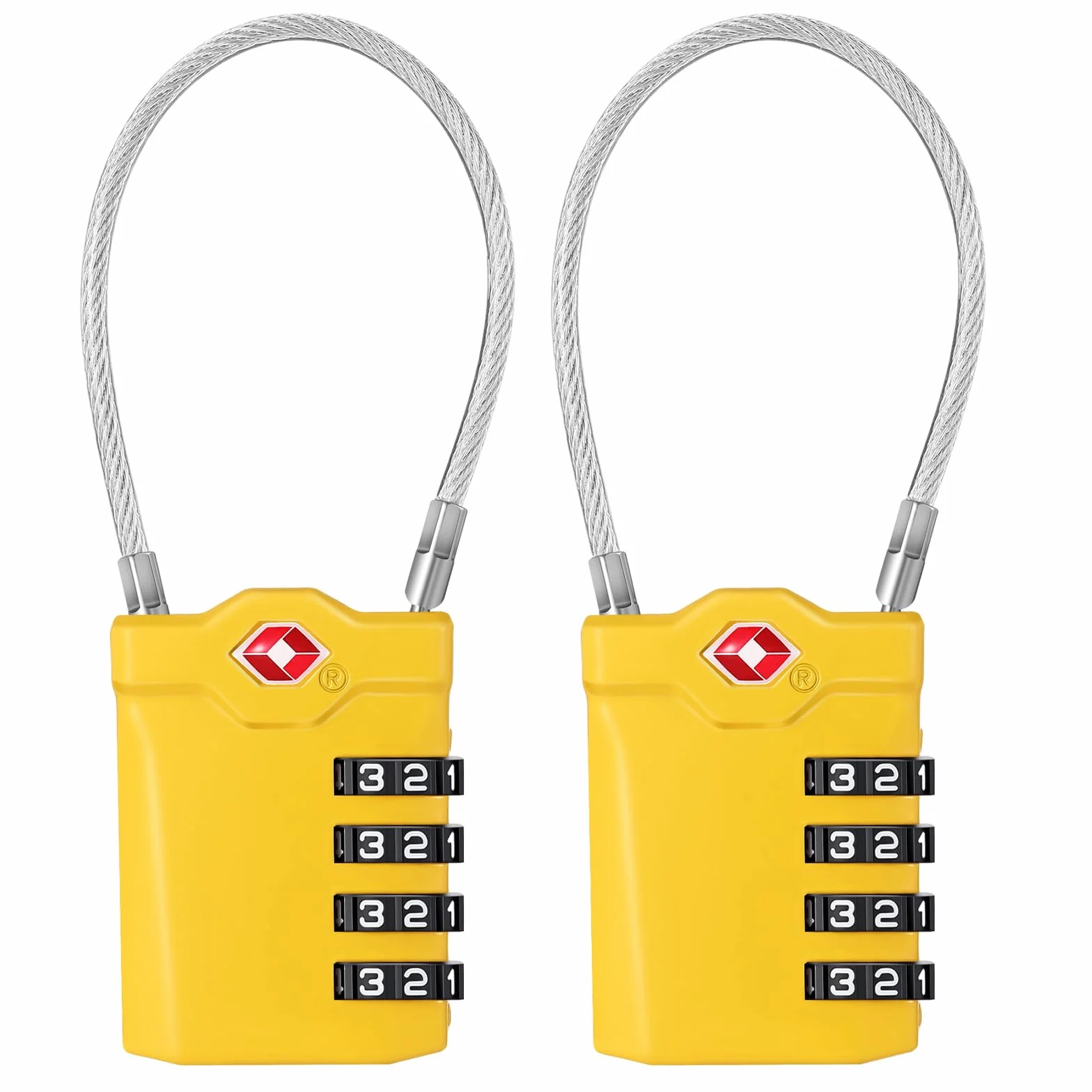 Cadenas Valise TSA 4 Chiffres avec Alarme d'ouverture, Serrures à Bagages avec Câble Flexible (2 Pièce, Jaune)