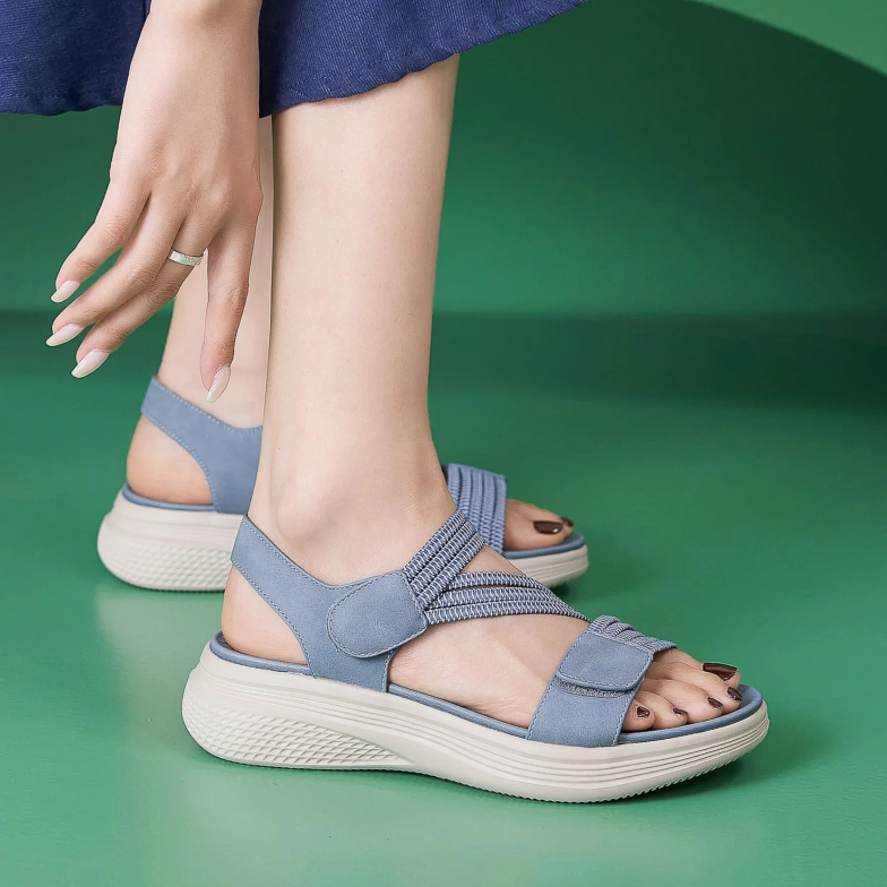 Sandales Sport Femme Orthopédiques Bout Ouvert Été Chaussures Randonnée Scratch Compensées