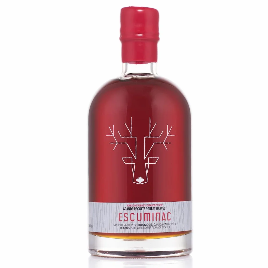 Escuminac Grande Récolte, Sirop D'Érable Canadien Certifié Biologique. Foncé Goût Riche, 500 ml. Embouteillé à la ferme. 100% Pur, Non Mélangé. Origine Unique, Traceable.
