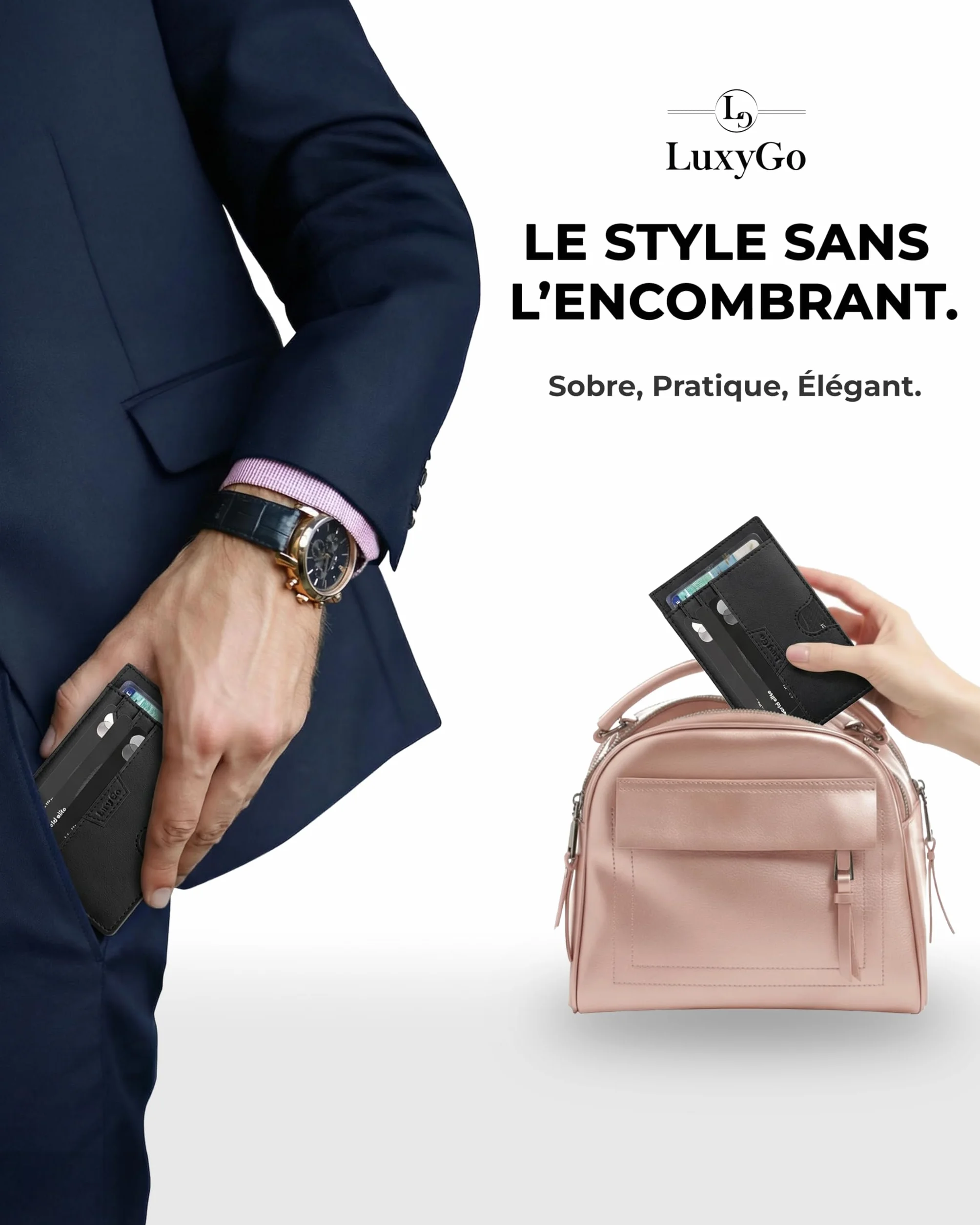 LuxyGo Porte-Cartes Cuir Véritable RFID NFC Anti-Piratage Portefeuille Slim 9 Emplacements Fenêtres ID 12x8x0,5 cm Cadeau