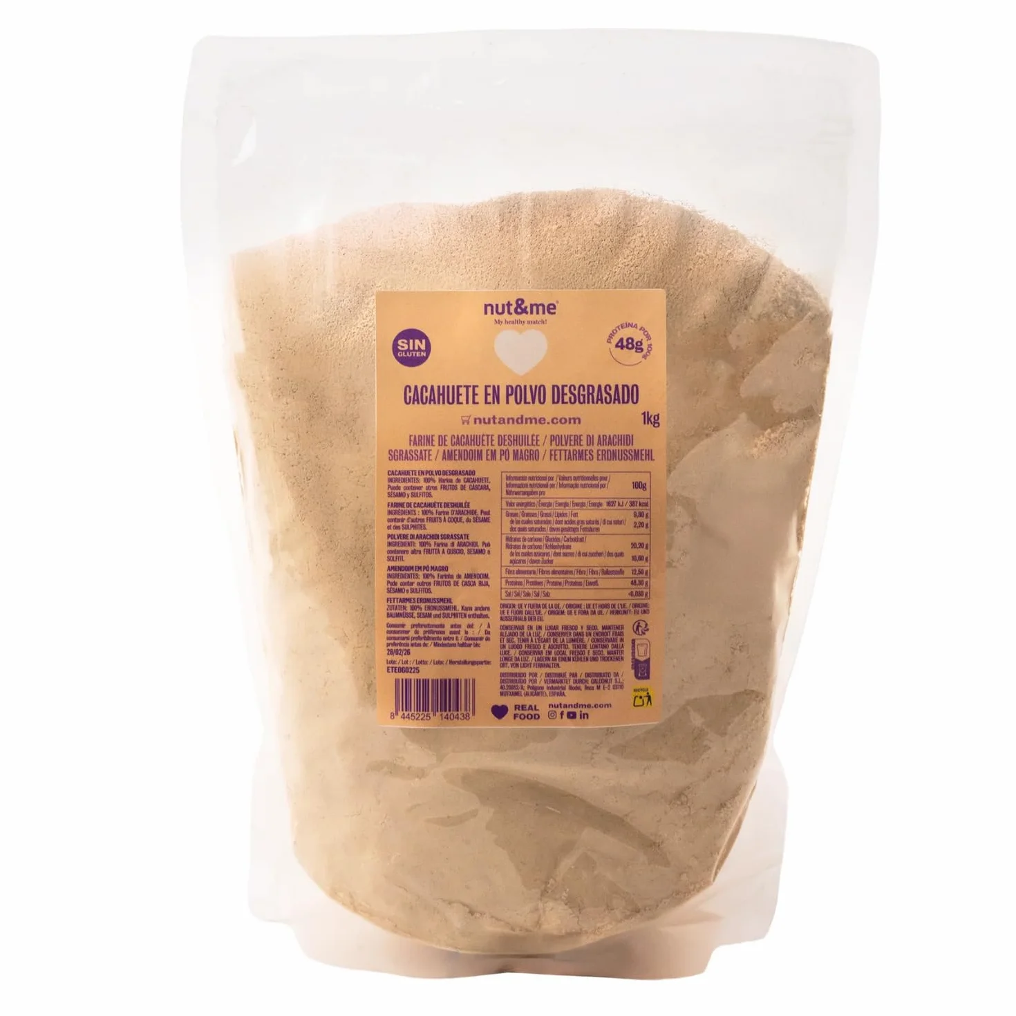 Beurre de cacahuète en poudre sans matières grasses 1 kg nut&me | 100% naturel et végétalien | Peanut Butter Powder | Protéines de haute qualité | Sans gluten |
