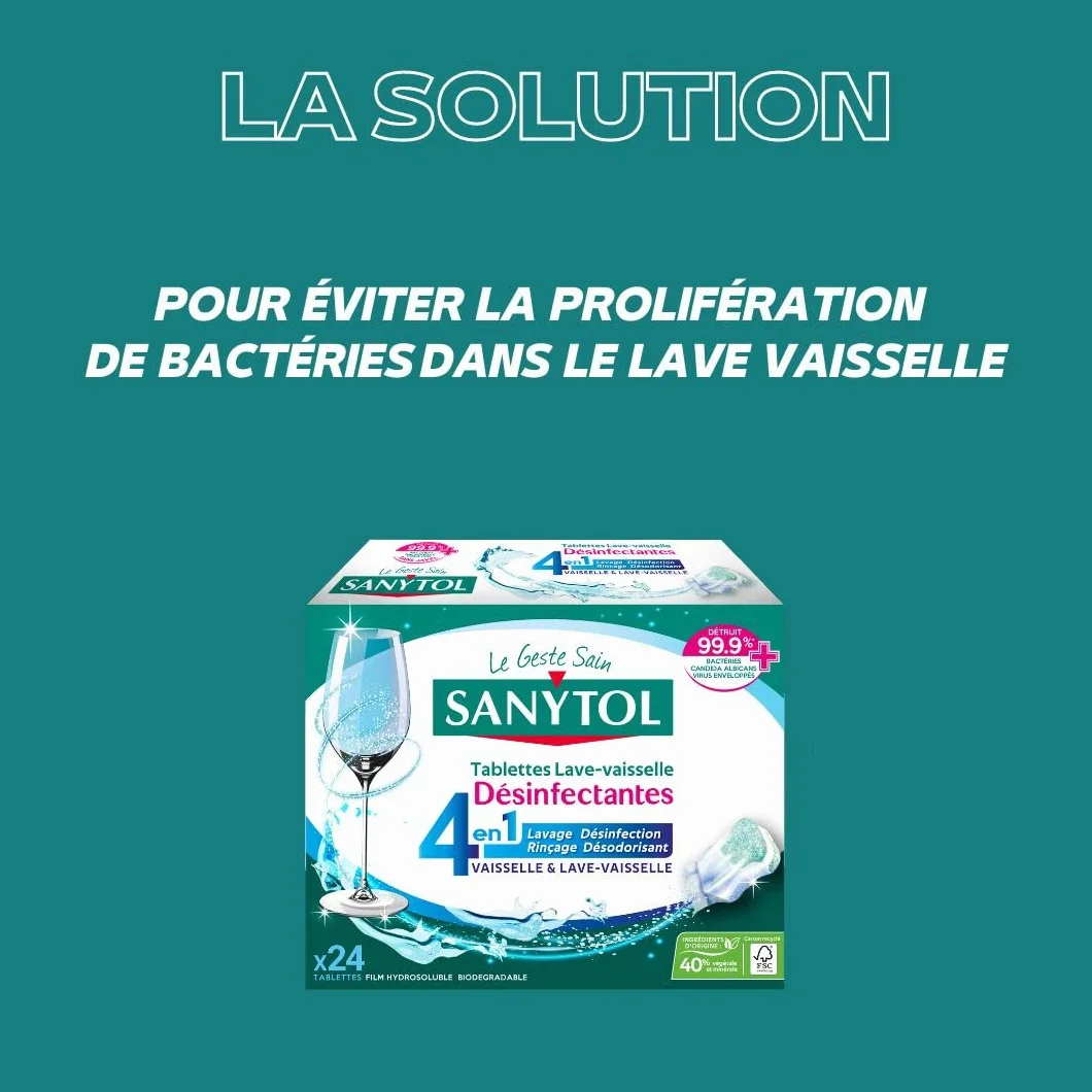 Sanytol -Tablettes Lave-Vaisselle 4 en 1 Désinfectantes - 24 Tablettes - Lavage, Désinfection, Rinçage, Désodorisant - Bactéricide, Virucide, Levuricide