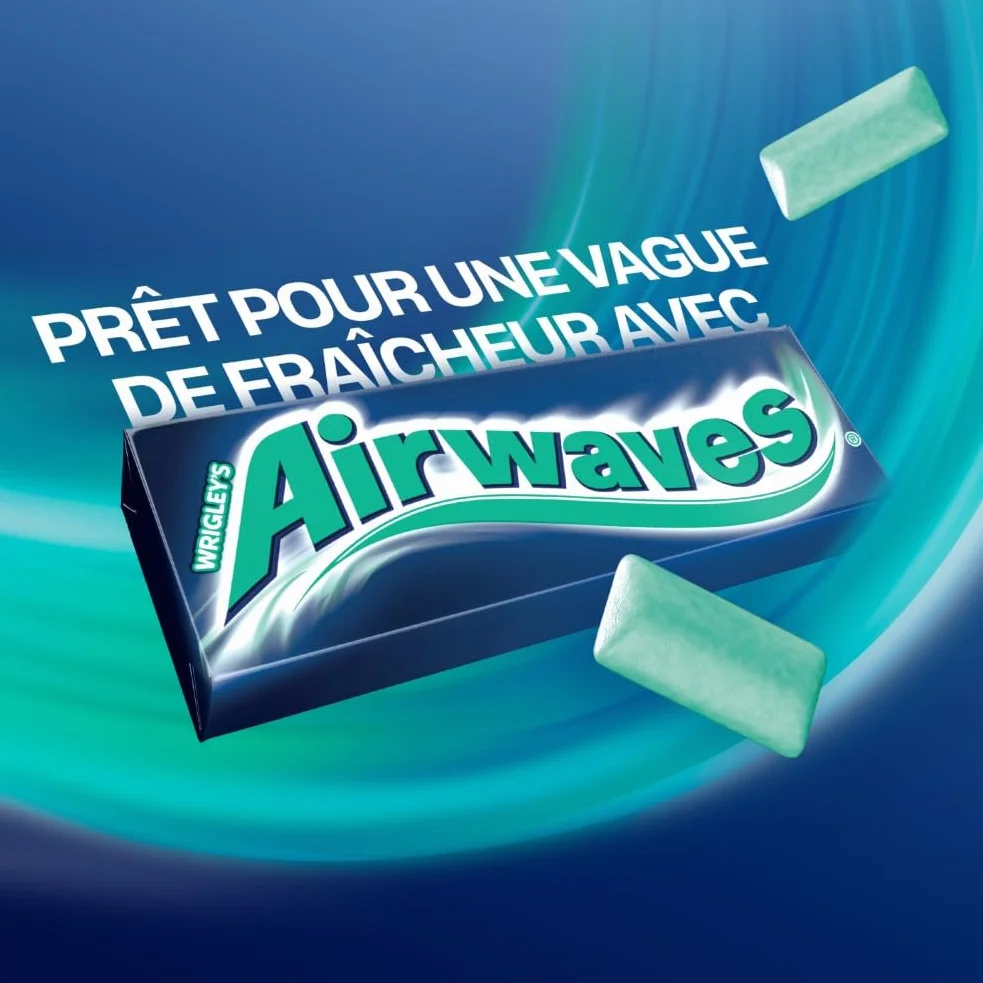 AIRWAVES Chewing Gum Sans Sucre Goût Menthol Eucalyptus Longue Durée 5 Paquets 10 Dragées 70g