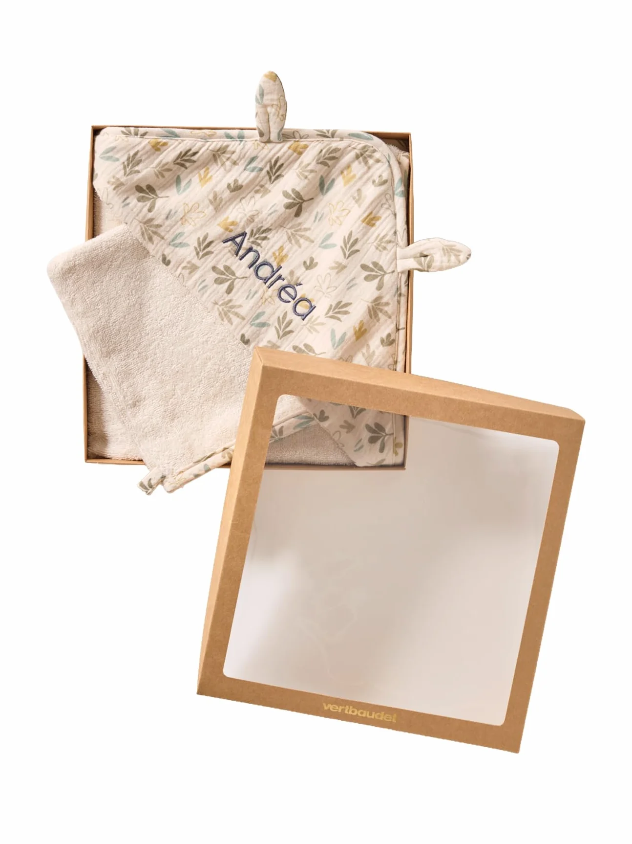 VERTBAUDET Cape bain gaze de coton BAYOU avec gant de toilette