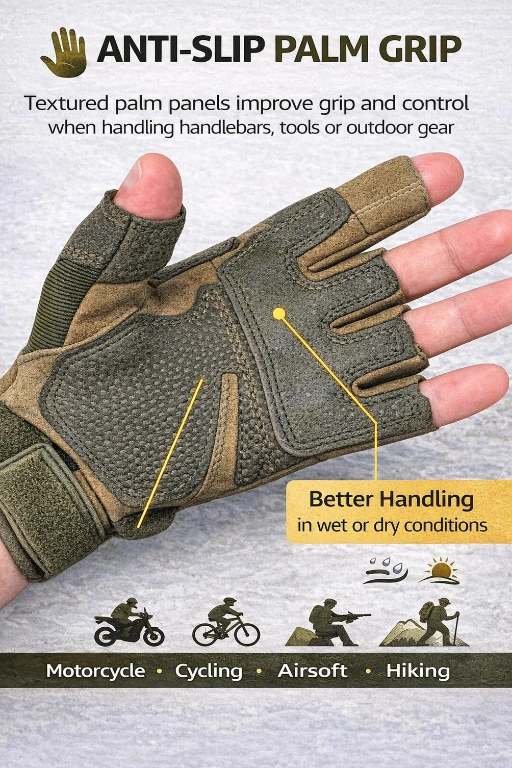 A.C.I.L. Gants de Protection sans Doigts Coque TPU Anti-Dérapants Moto Cyclisme Airsoft Randonnée