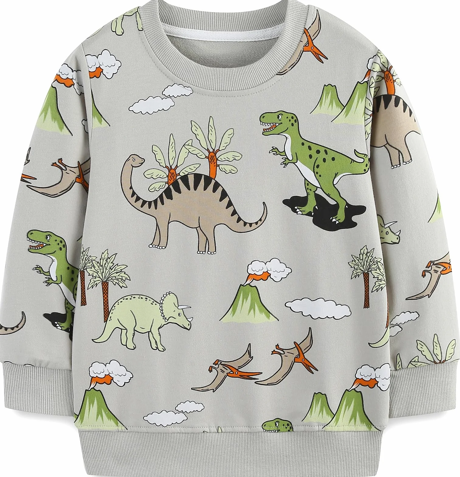 Sweatshirt Garçon Coton 100% Motifs Noël Dinosaure Excavateur Col Rond Manches Longues Taille 1-7 Ans