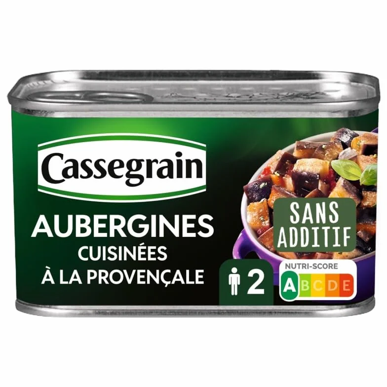 Cassegrain - Aubergines Cuisinées, Recette Provençale, 375g - Savoureux légumes cuisinés pour vos repas - Lot De 4