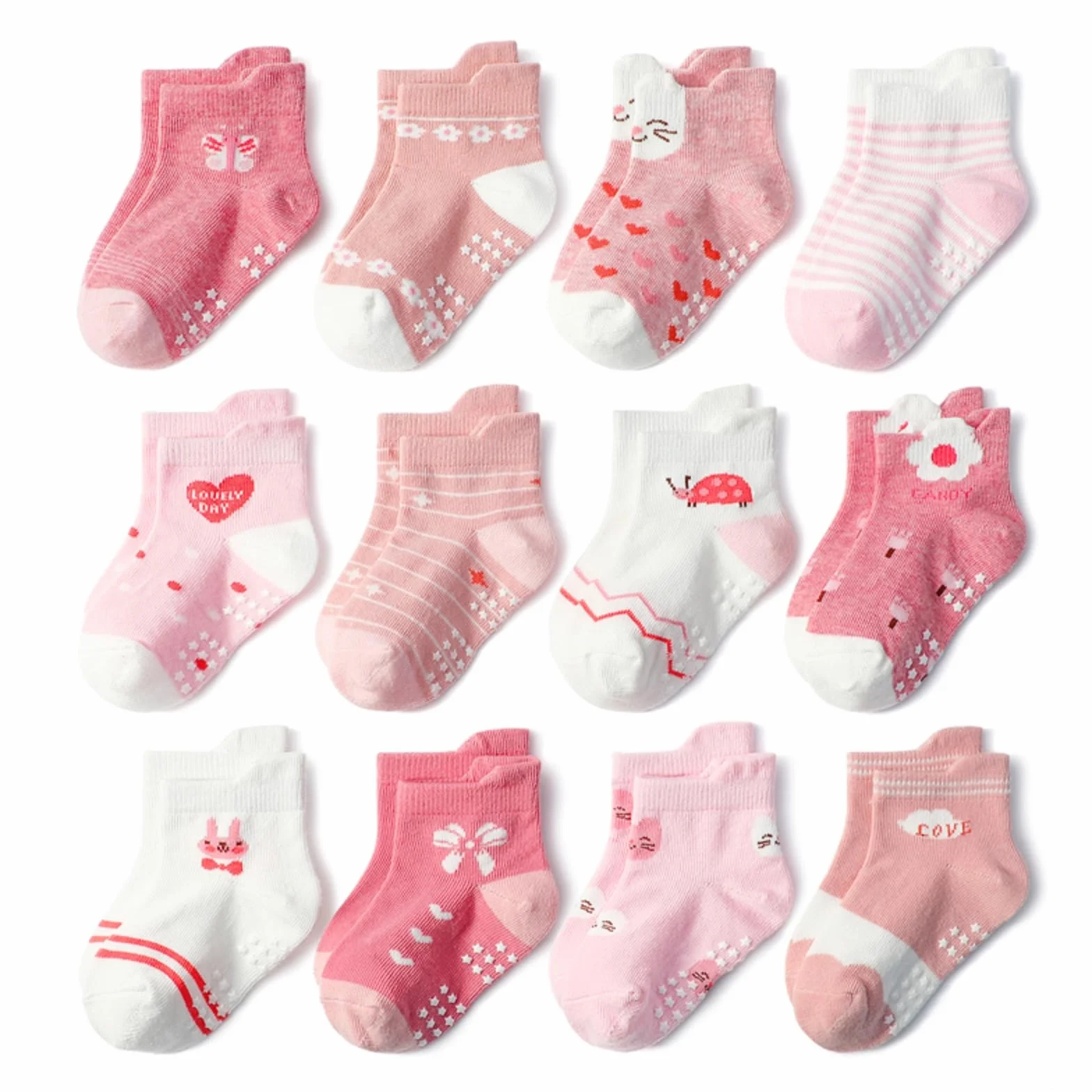 Chaussette Antidérapante pour Bébé Enfant Garçons Filles 1-5 Ans 12 Paires