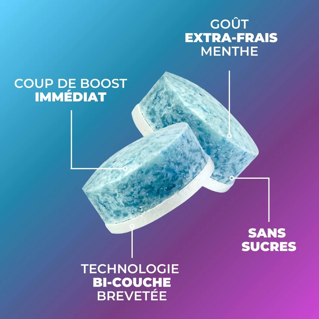 ZOHI Chewing-gum sans sucres avec actifs - Boost Energie - Goût menthe fraîche - Complément alimentaire avec édulcorants - Boîte de 12 plaquettes de 10 chewing-gums