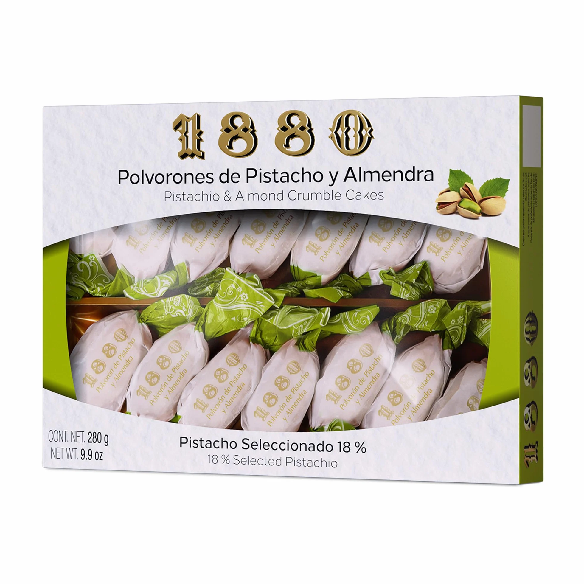1880 - Sablés aux Pistaches et aux Amandes, Qualité suprême, Friandise Typique de Noël, Recette Artisanale, Emballage Individuel, Sablés Traditionnels, à base d'Amandes Sélectionnées, 280 grammes