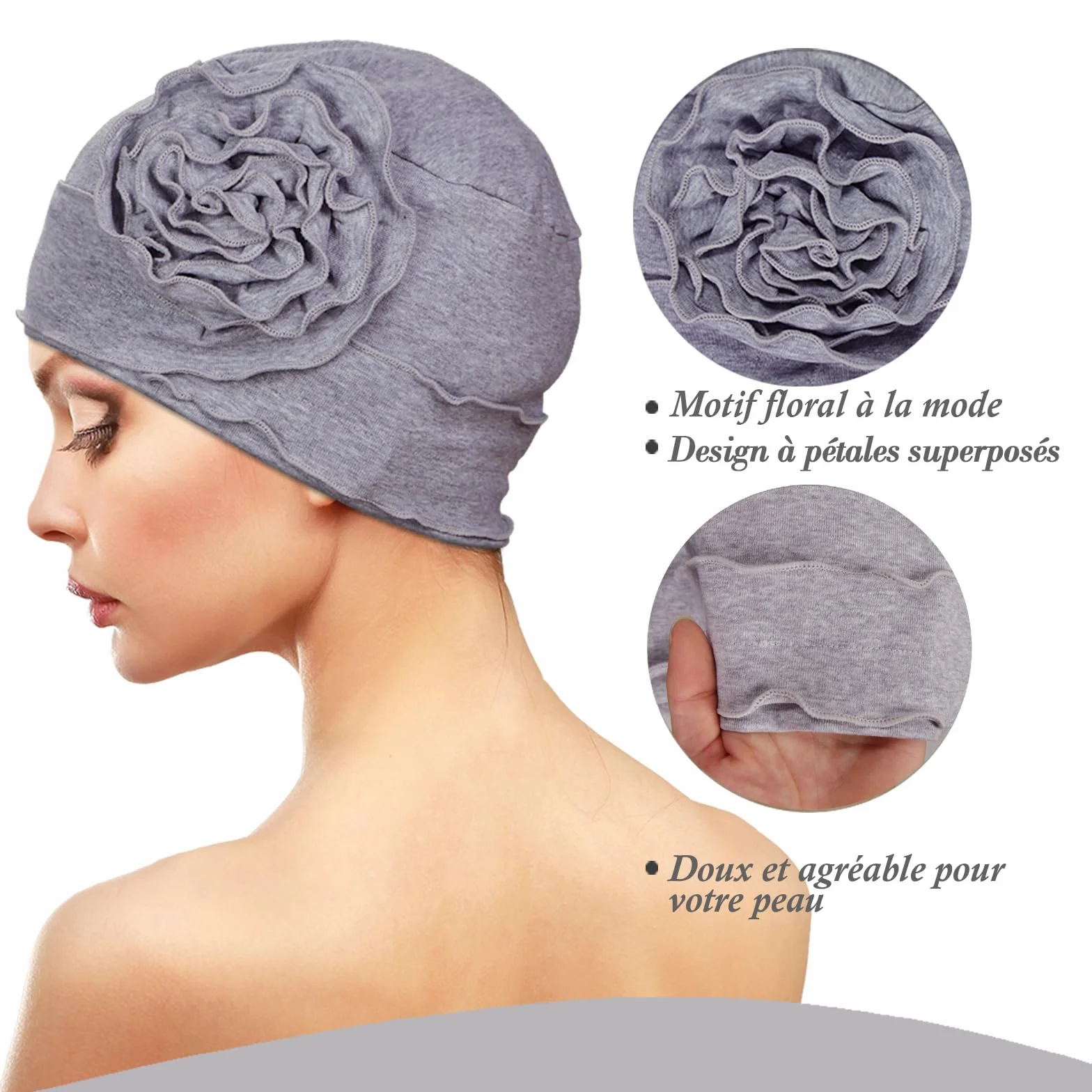 Bonnets en Coton pour Chimiothérapie Femme, Couvre-Chef Respirant Élastique pour Perte de Cheveux