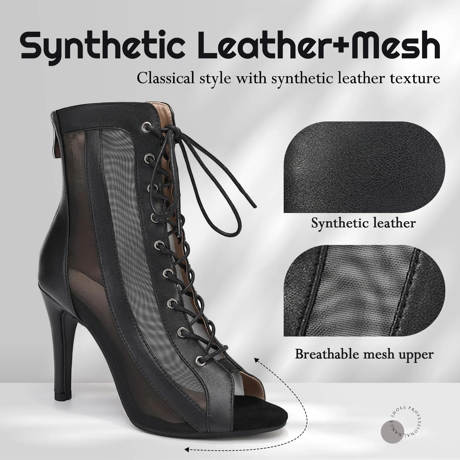 Bottines de Danse Femme à Lacets Talons Mesh Bout Ouvert Performance