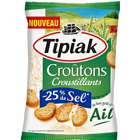 TIPIAK - Croutons Croustillants Ail -25% Sel 80G - Trois Articles
