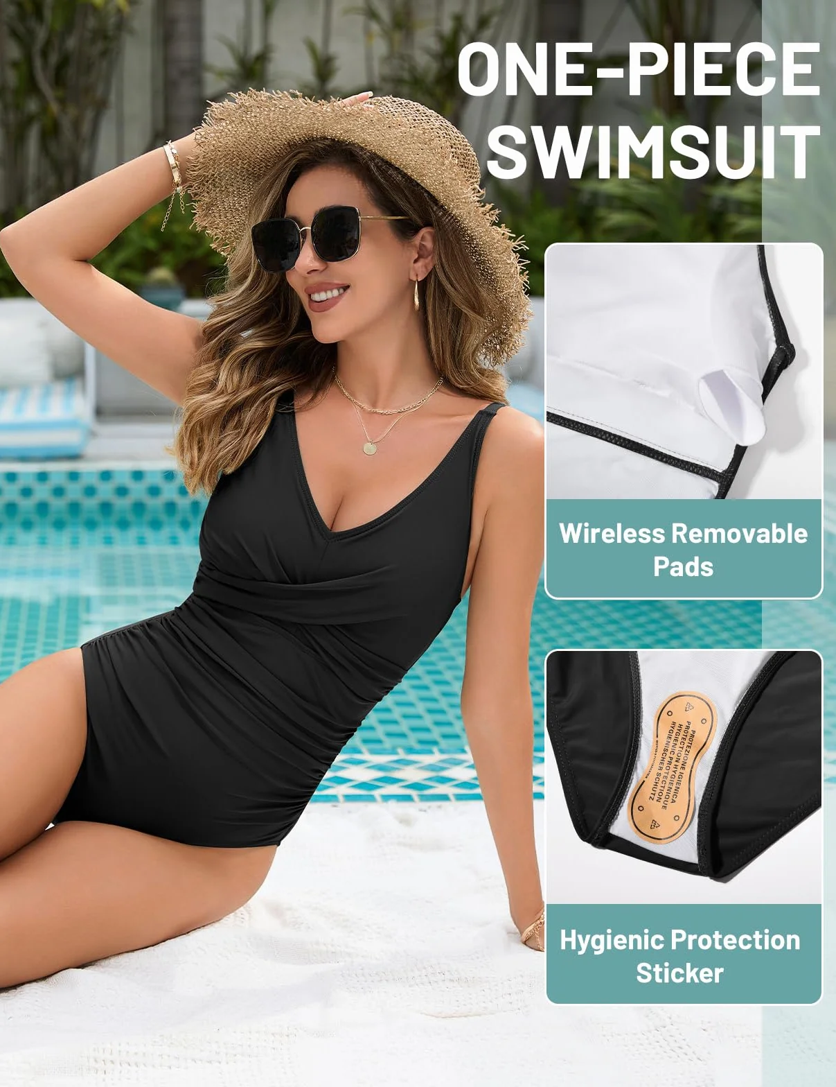 Maillot de Bain Femme 1 Pièce Gainant Ventre Plat Sexy Col en V Swimsuit Push Up Amincissant Monokini
