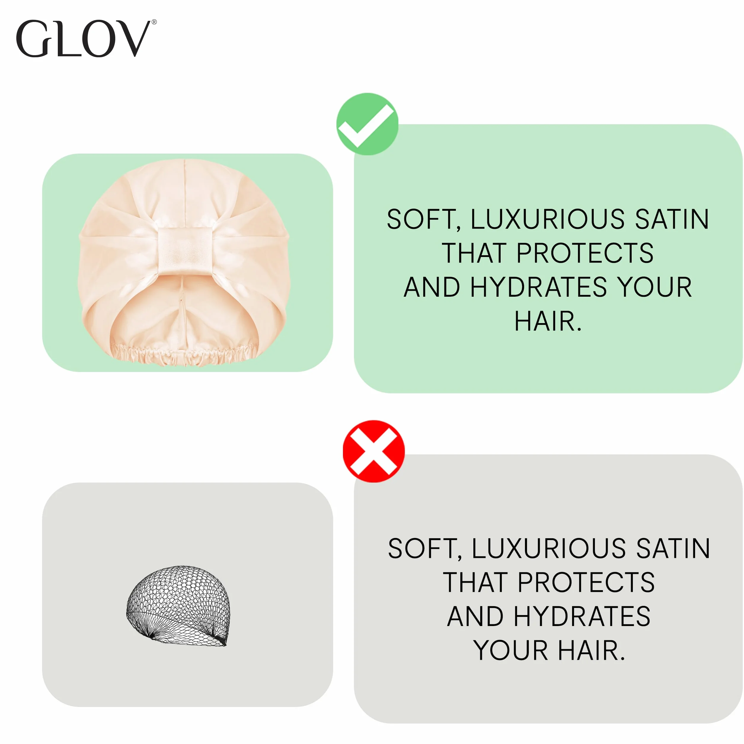 Glov Bonnet de Nuit Satin pour Cheveux Bouclés en Soie Protection Frizz
