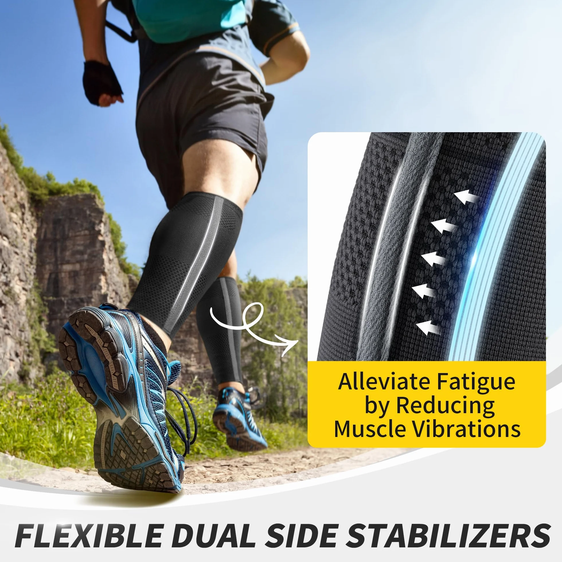 CAMBIVO Bas de Contention Femme Homme, Chaussettes de Compression Mollet x2 avec Stabilisateurs Latéraux