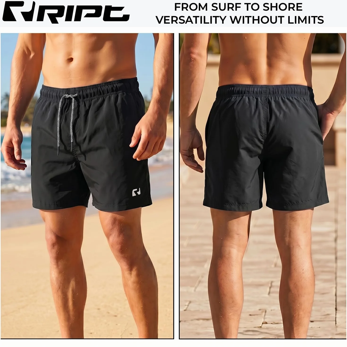 RIPT Short de Bain Homme Séchage Rapide Boardshort UV50 Doublure Mesh