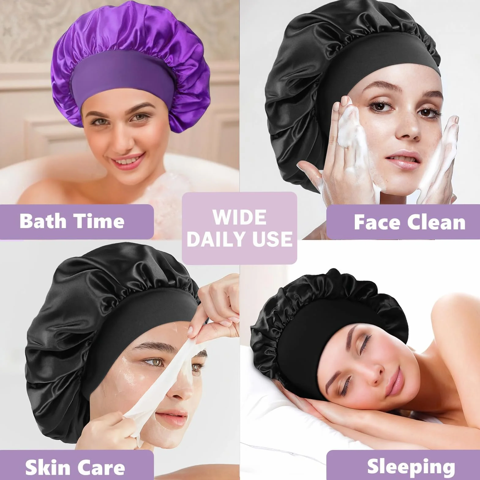 Bonnet Satin Cheveux Nuit en Soie avec Chouchous pour Femmes et Filles