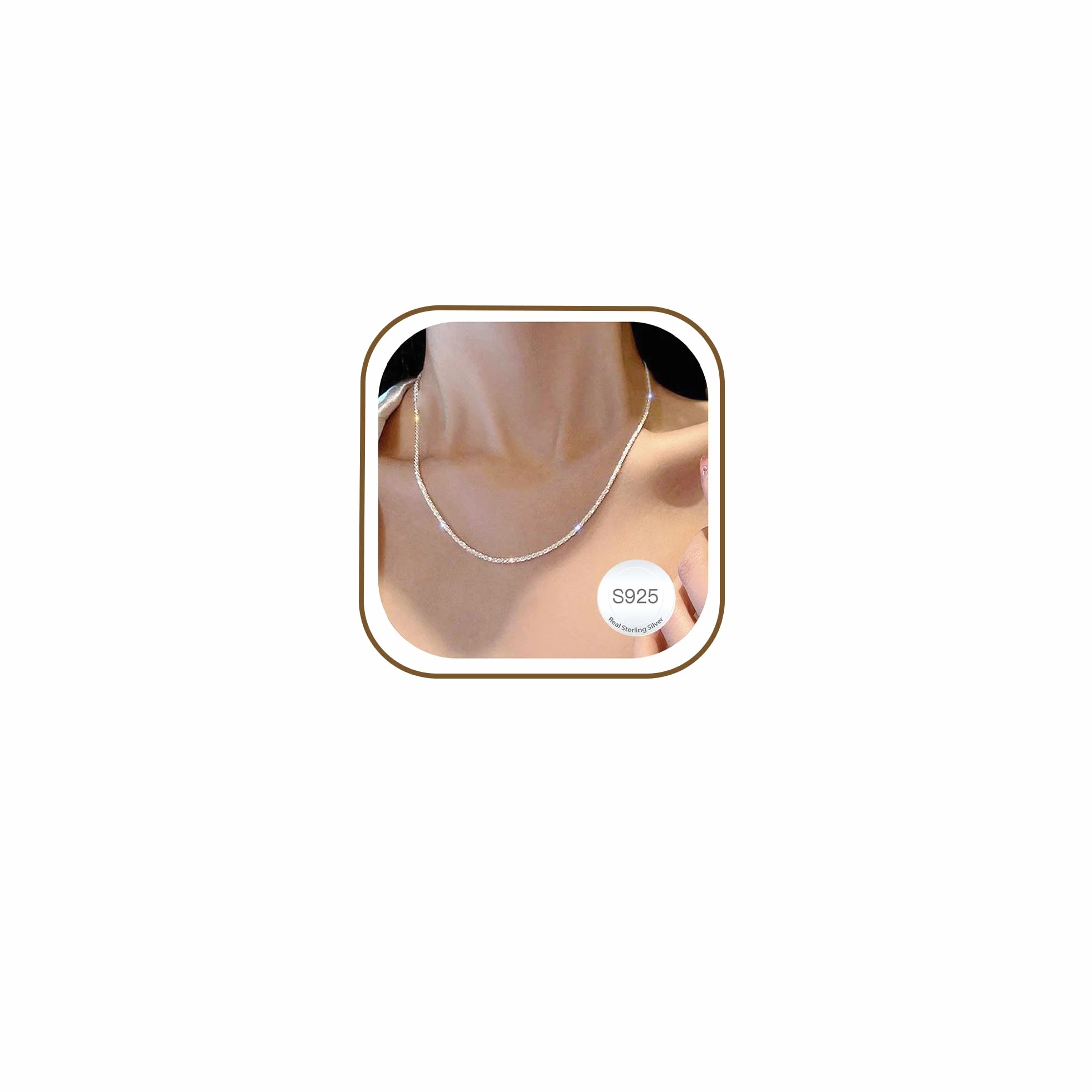 Avotto S925 Collier en argent sterling 2 mm avec diamants Chaîne étincelante 14-28 pouces