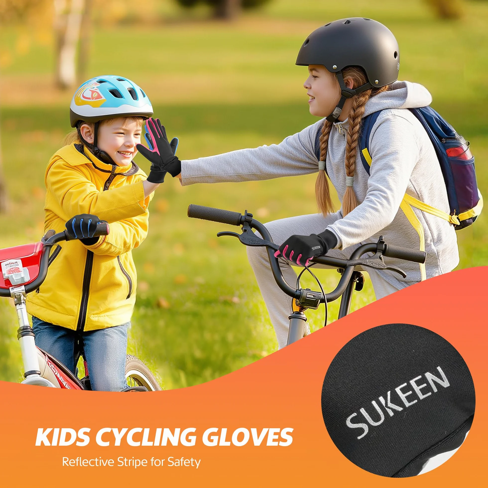 Gants d'hiver Softshell Enfants Imperméables Chauds Équitation Antidérapants Coupe-Vent Cyclisme Polaire Sports Plein air