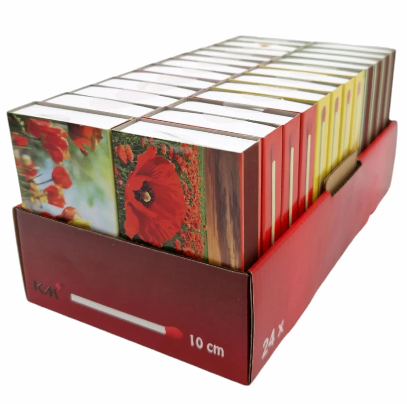 Camino 24 boîtes d'allumettes XXL 10 cm Motifs Fleurs, boîte d'allumettes pour Barbecue, cheminée, poêle, Bougies, allumettes de sécurité Motifs Fleurs Allumettes de Lance