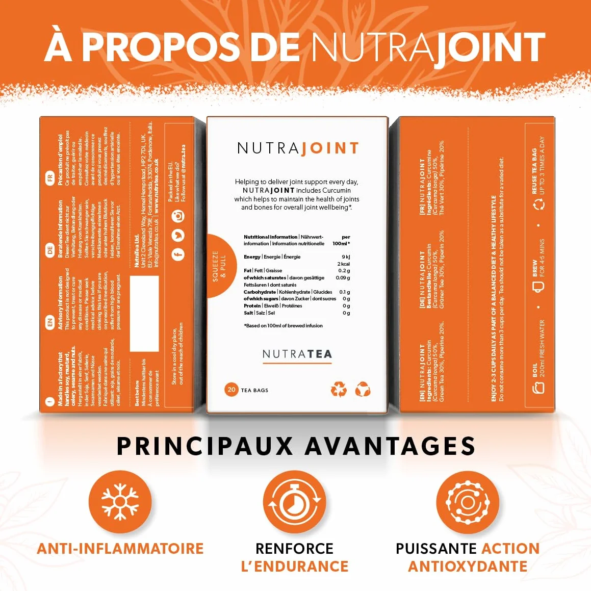 NutraJoint - Thé des soins articulaires | Thé de l'arthrite - Soulagement des articulations douloureuses - 60 Sachets de thé enveloppés - par NutraTea - Tisane - (3 paquets)