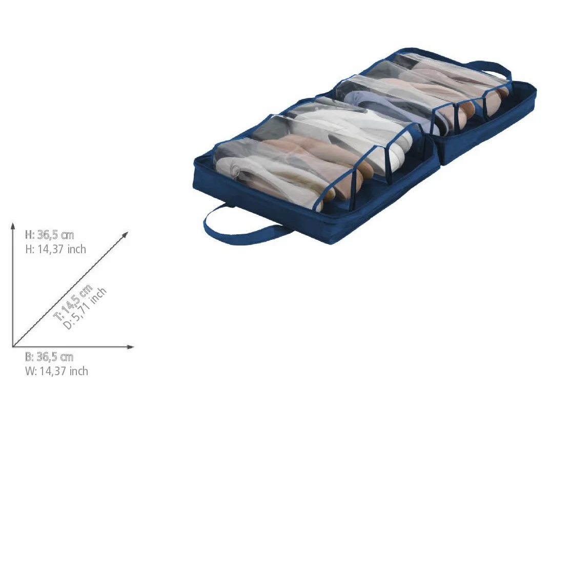 WENKO Sac à Chaussures Business 6 Compartiments Polyester 36.5 x 36.5 x 14.5 cm Bleu foncé