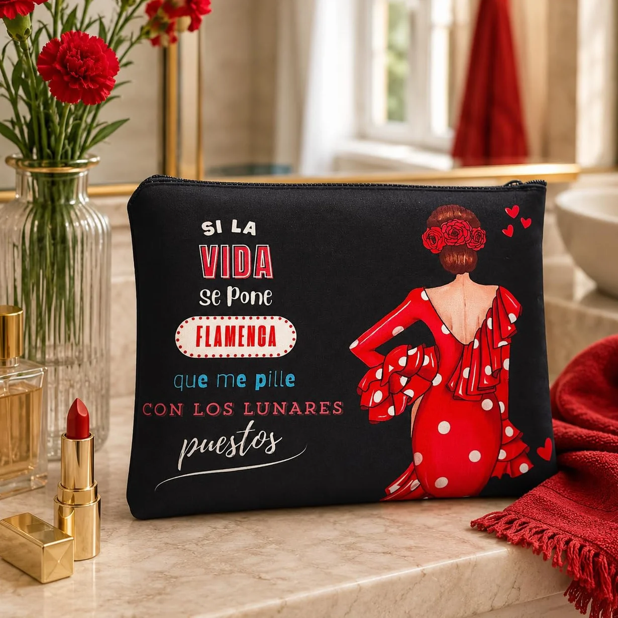 Trousse Granada Flamenco Macarena Double Face 22x17 cm Imperméable Toilette Maquillage Scolaire