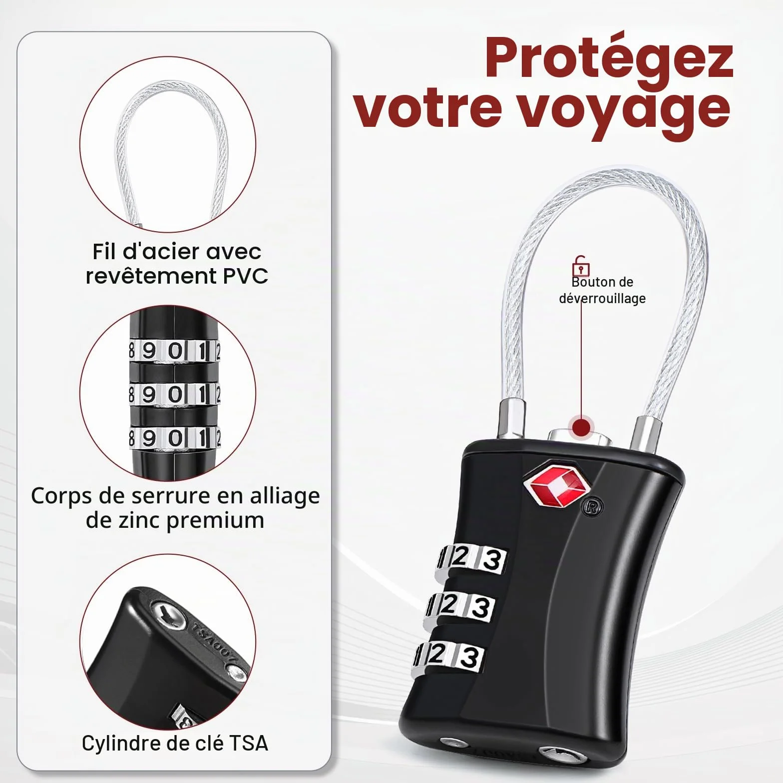 Oderra Cadenas Valise 2 Pack, TSA Luggage Locks, 3 Digit Security Padlock, Combination Padlock