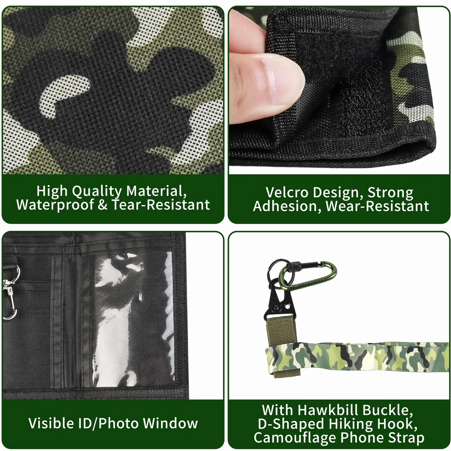 Portefeuille Camouflage Garçons Tissu Polyester avec Fermeture Éclair Boucle Hawkbill