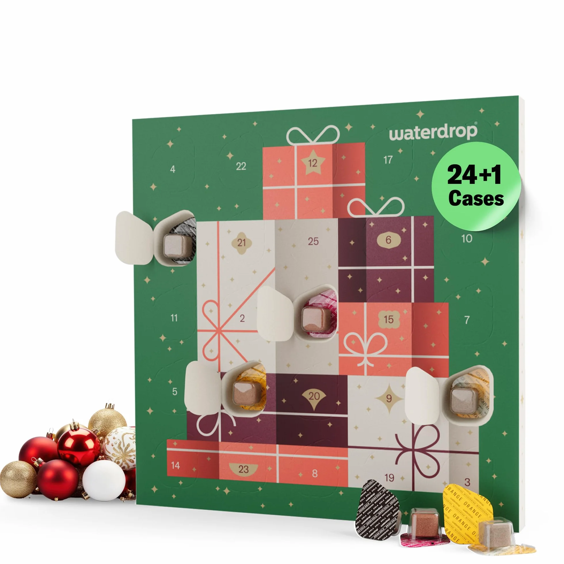 waterdrop® Calendrier de l'Avent 2025 - Édition Limitée - 25 Jours de Pastilles de Boissons Sans Sucre, Cadeau de Noël pour Femme et Homme, Coffret Surprise Quotidienne aux Multiples Saveurs