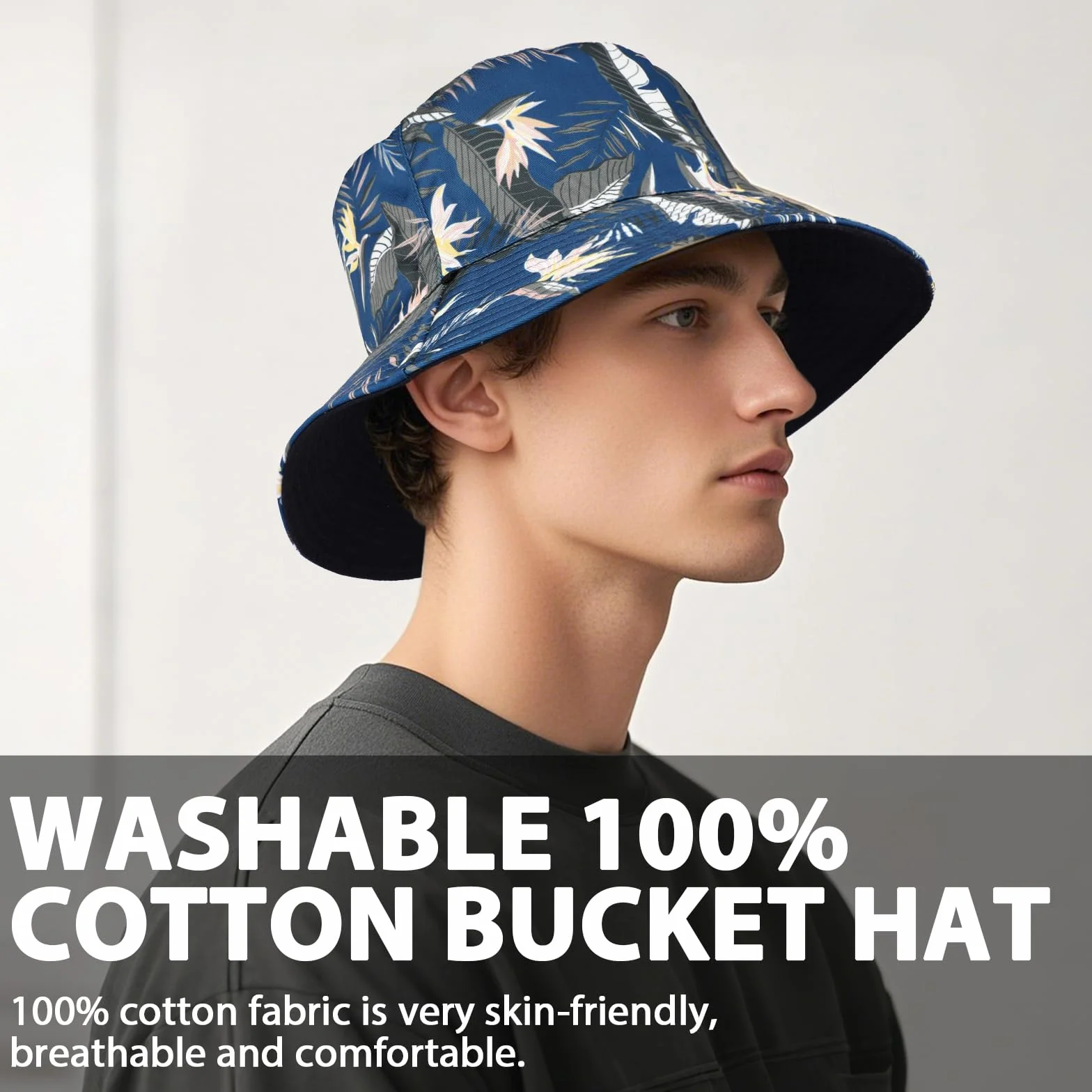 Bob Seau Chapeau Réversible Coton Unisexe Large Bord Imprimé Chapeau de Pêcheur Chapeau de Soleil Pliable Bucket Hat Homme Femme