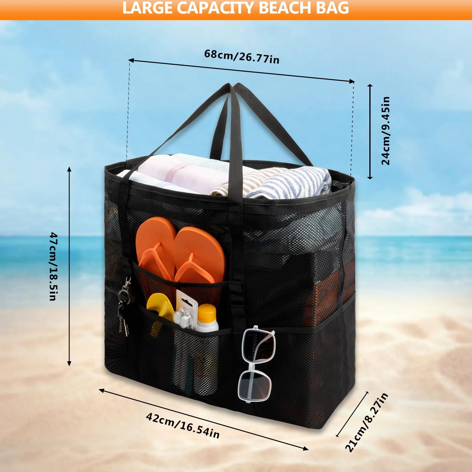 Grand Sac de Plage XXL Famille Cabas Femme Pliable Anti-Sable Rangement Plage Piscine Voyage Shopping