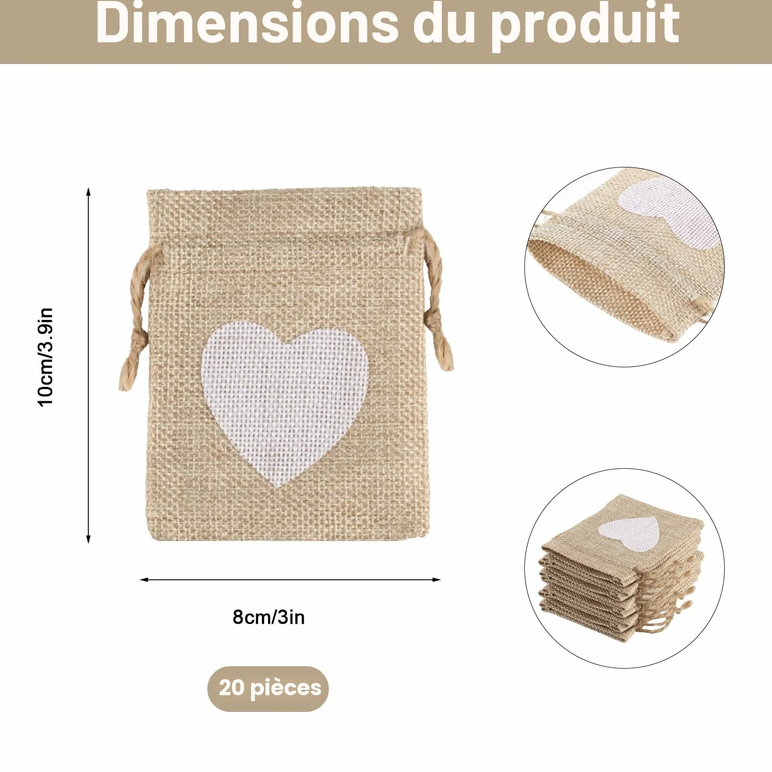 Sacs en Lin 10 x 8 cm, Petits Pochon Tissu, Sachets en Jute, Sac Jute Dragees, Sacs Cadeaux pour Bijoux Anniversaire Mariage Fête