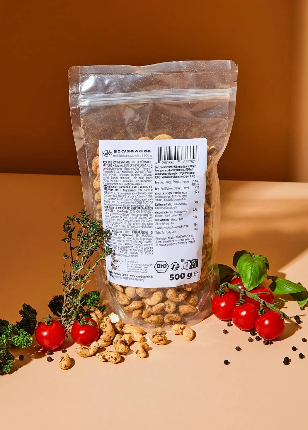 KoRo - Noix de cajou aux épices de Toscane bio 500 g