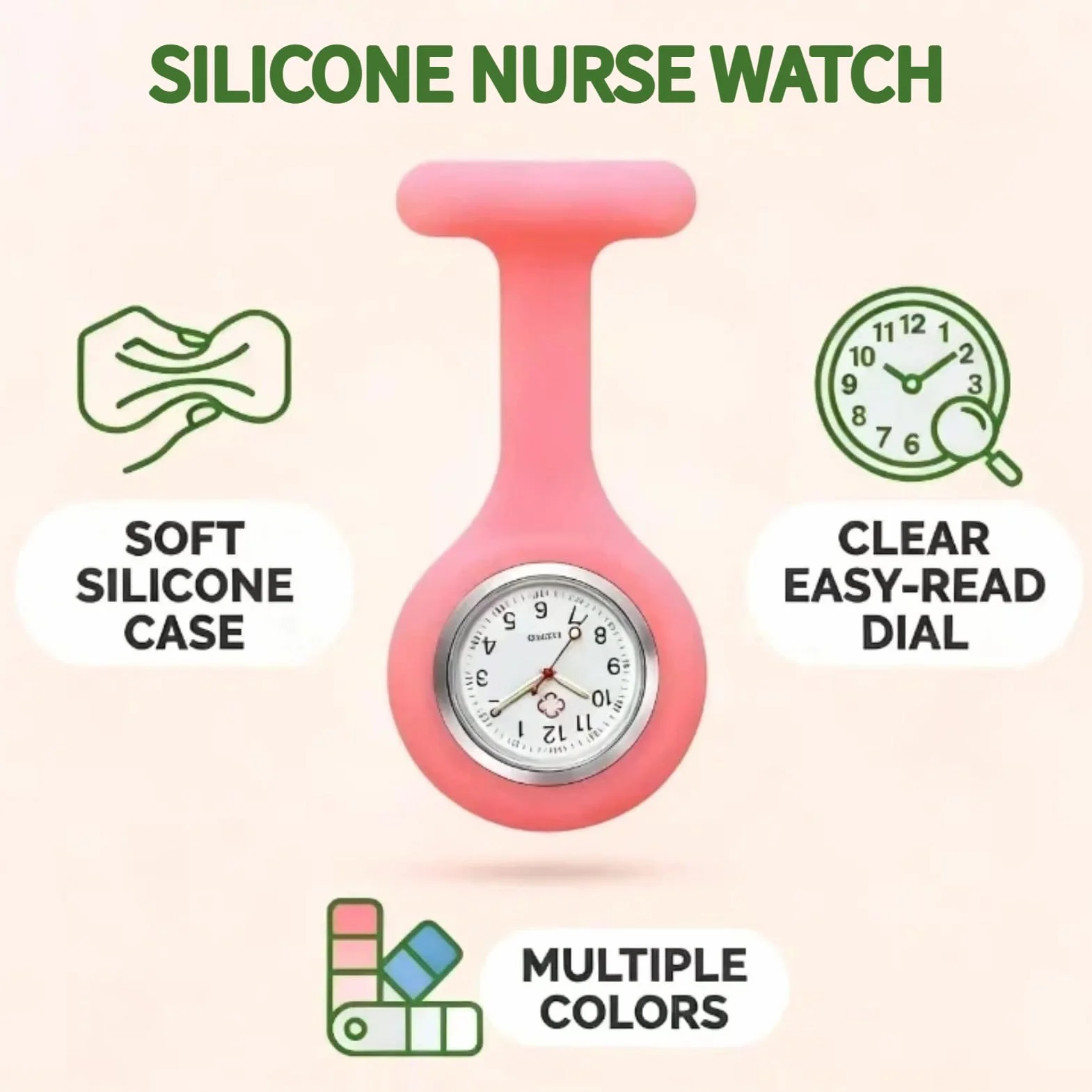Montre à Gousset d’Infirmière en Silicone avec Broche pour Contrôle des Infections
