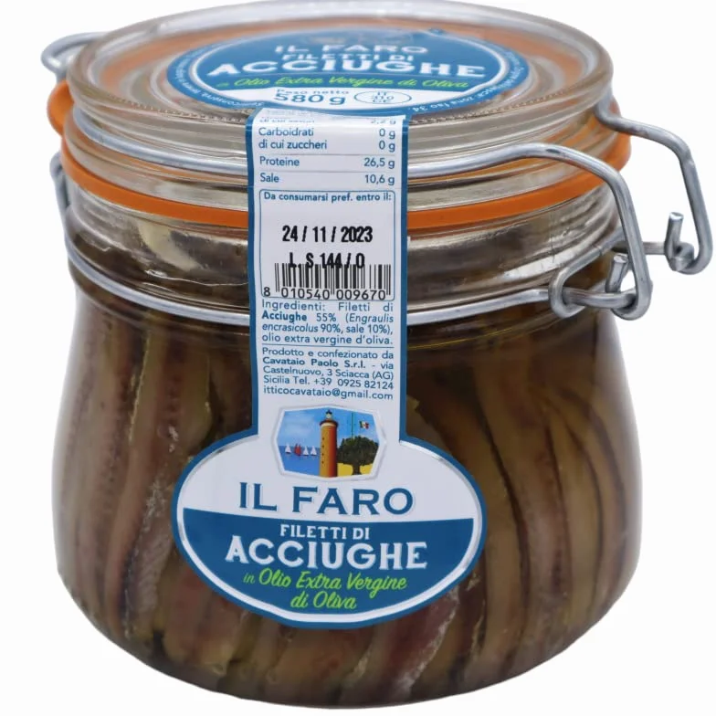 Filets d'anchois fins siciliens à l'huile d'olive extra vierge 580 g