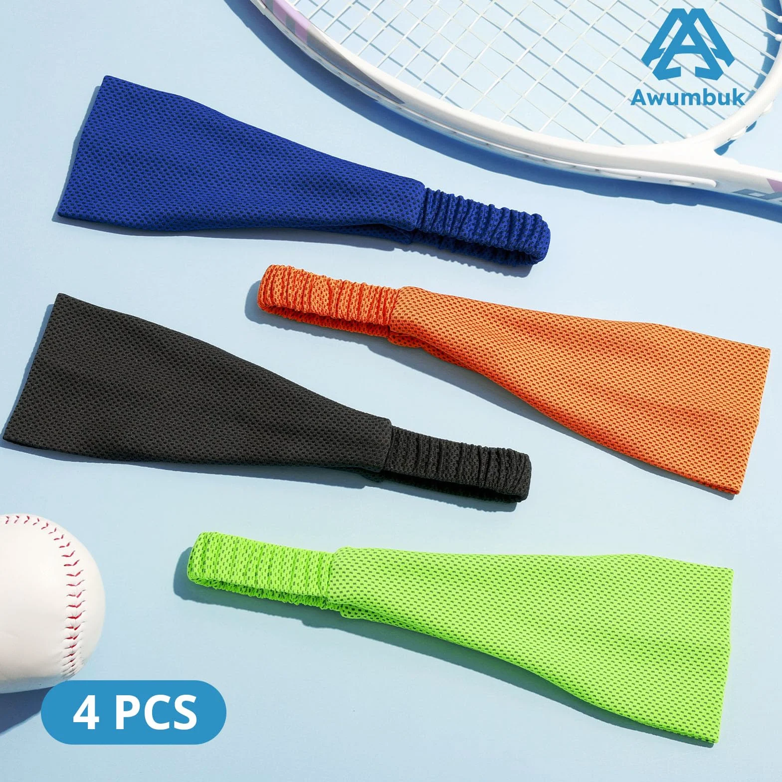 Bandeau Cheveux Femme Refroidissement Sport 4 Pièces Bandeaux Élastiques Antidérapant Absorbant Transpiration Respirant Yoga Running Fitness Cyclisme