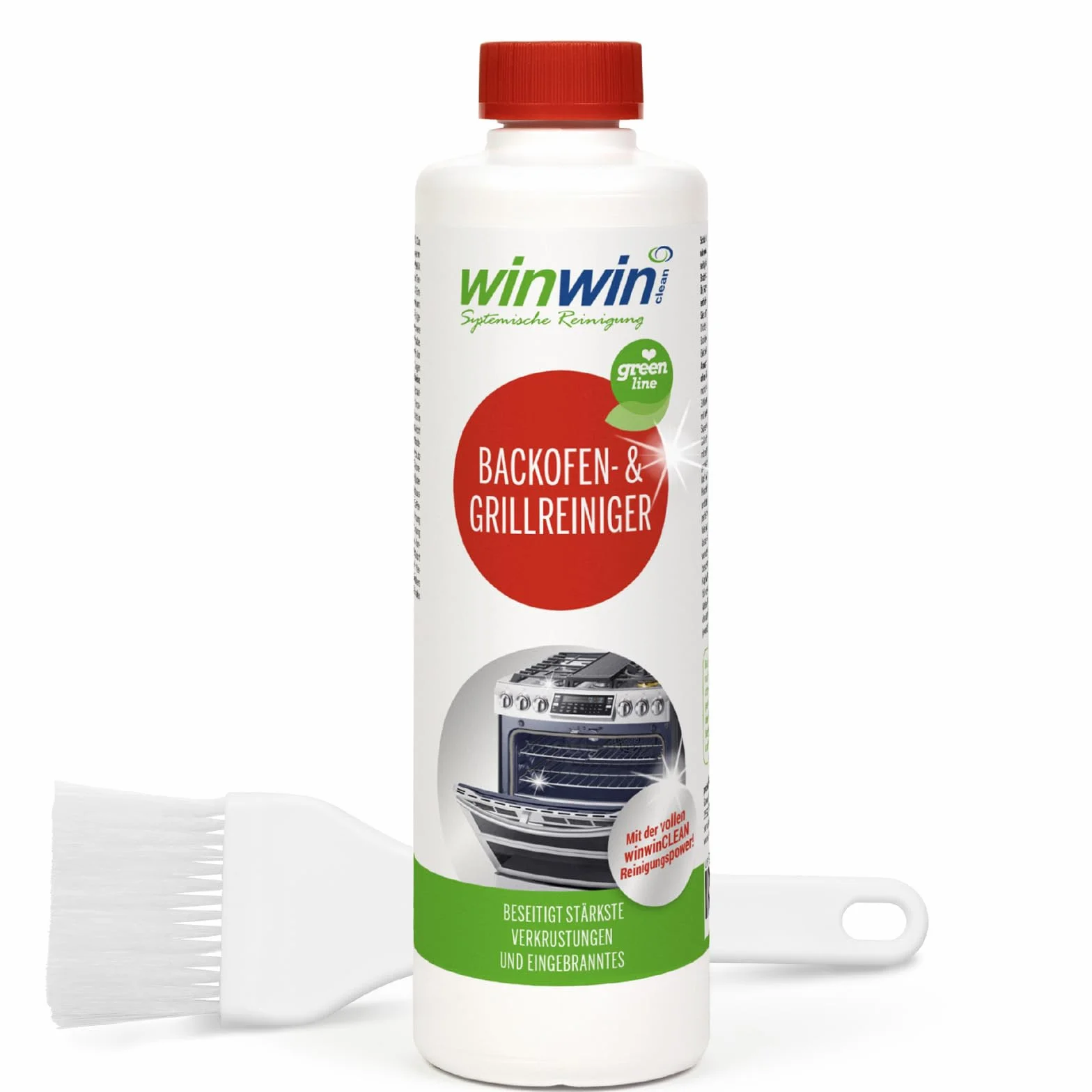 winwinCLEAN® GREEN LINE Nettoyant Four & Barbecue [Testé par Stiftung Warentest] | Décap Four Puissant & Dégraissant Professionnel | Four, Barbecue Gaz, Plaque Vitro I 0,5L Original I Acec Pinceau