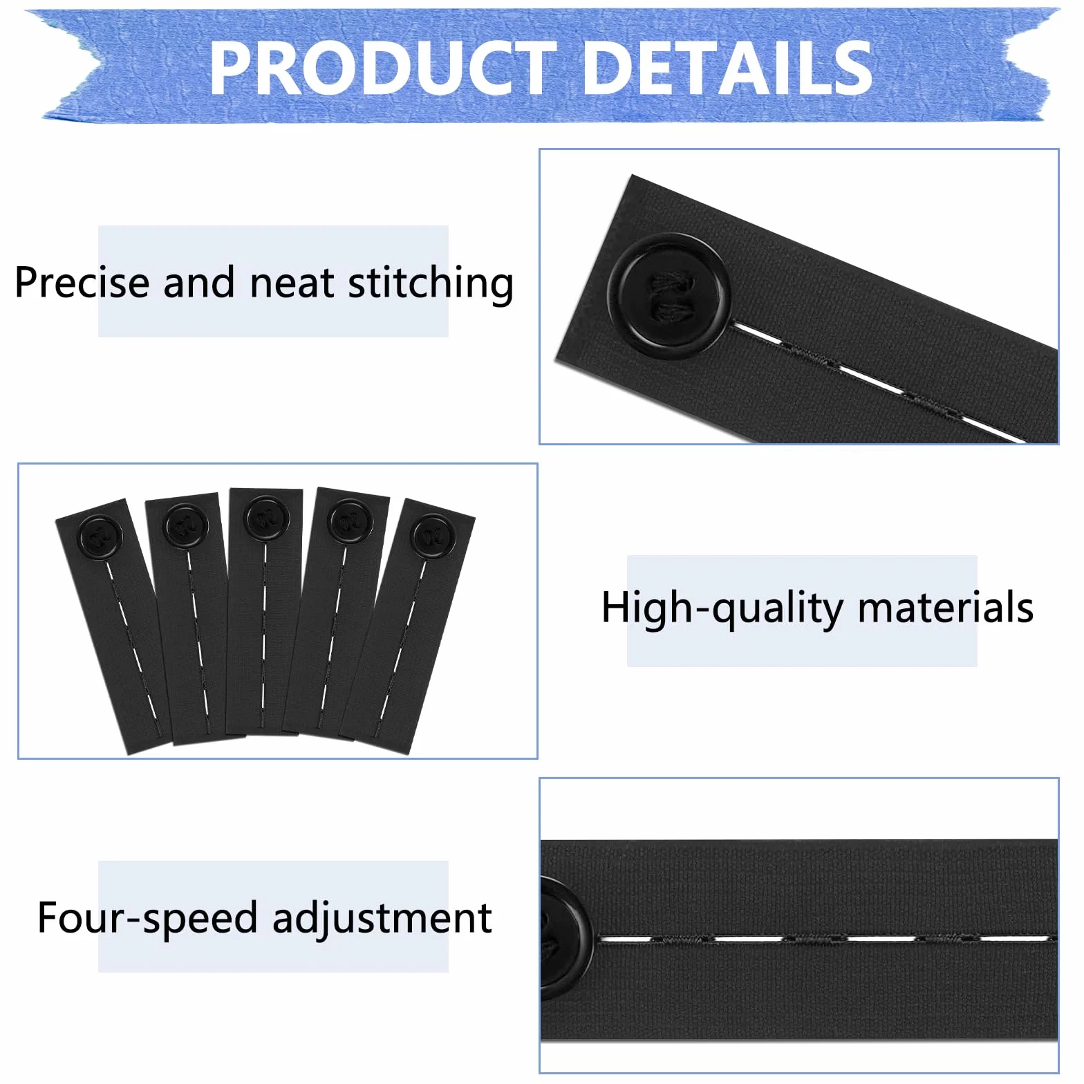 Rallonge de Ceinture Élastique Réglable 5 Pièces, Extendeur à Boutons pour Jeans Pantalons