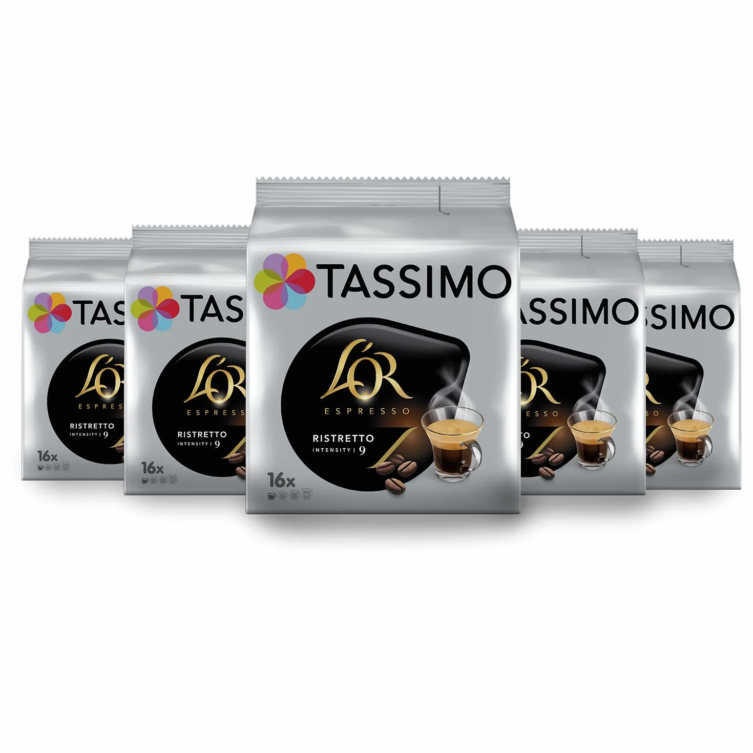 Tassimo, 80 Dosettes Café Espresso Ristretto L'OR, Compatibles avec les machines TASSIMO, 80 Cafés, Corsé et Puissant, 5 packs de 16 dosettes ( L'emballage peut varier )
