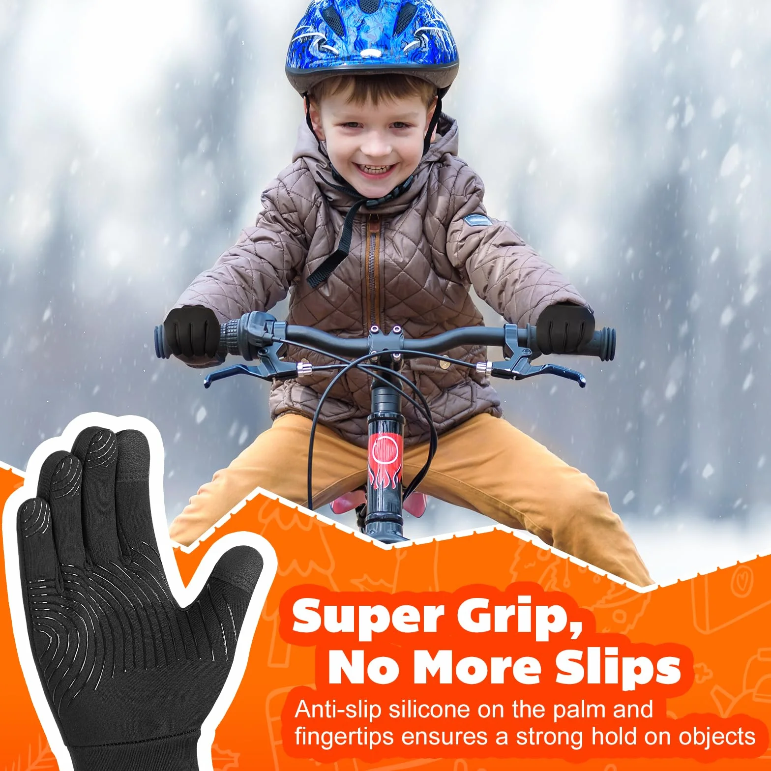 OOPOR Gants d'hiver Enfants Cyclisme écran Tactile Antidérapants Coupe-Vent 4-12 Ans