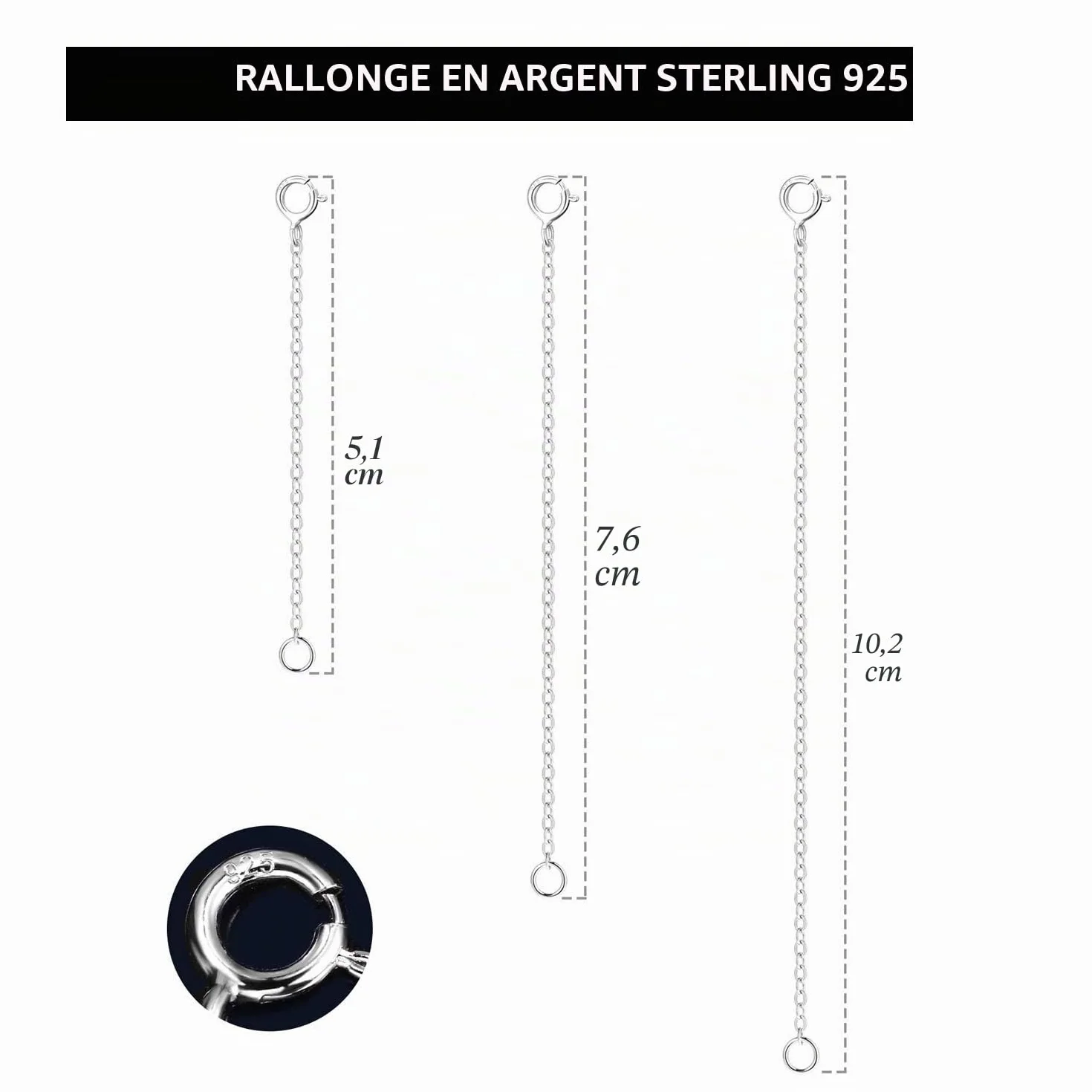 Chaîne d'Extension Argent Sterling 925 pour Femme, Rallonge Collier Bracelet Fabrication Bijoux
